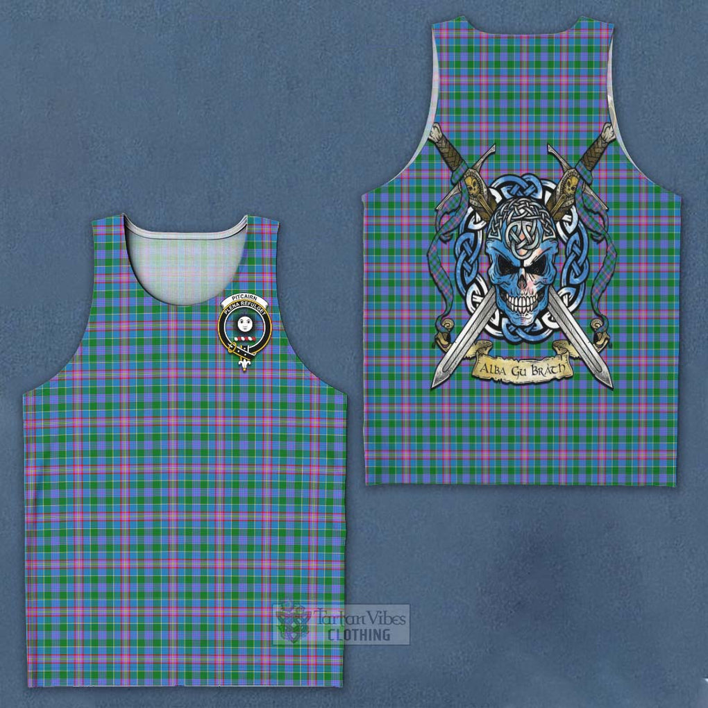 Pitcairn Tartan Men's Tank Top with Family Crest Celtic Skull Style - Tartan Vibes Clothing