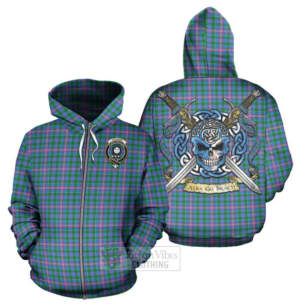 Pitcairn Tartan Hoodie with Family Crest Celtic Skull Style - Tartan Vibes Clothing