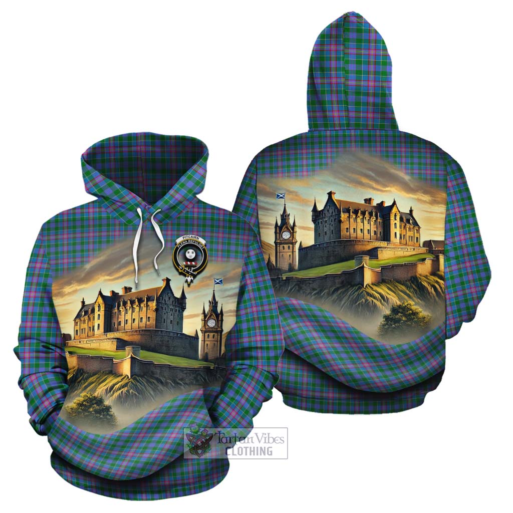 Pitcairn Tartan Family Crest Cotton Hoodie with Scottish Ancient Castle Style - Tartan Vibes Clothing