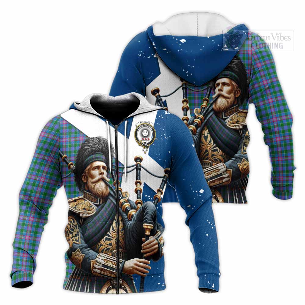 Pitcairn Tartan Knitted Hoodie with Family Crest Scottish Bagpiper Vibes Unisex Knitted Zip Hoodie - Tartan Vibes Clothing