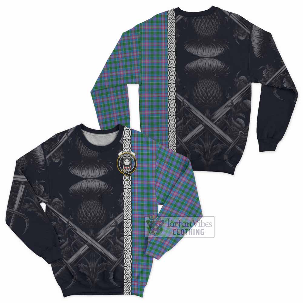 Pitcairn Tartan Sweatshirt with Family Crest Cross Sword Thistle Celtic Vibes - Tartan Vibes Clothing