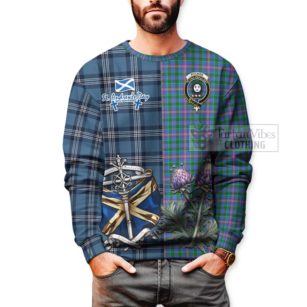 Pitcairn Tartan Sweatshirt Happy St. Andrew's Day Half Tartan Style - Tartan Vibes Clothing