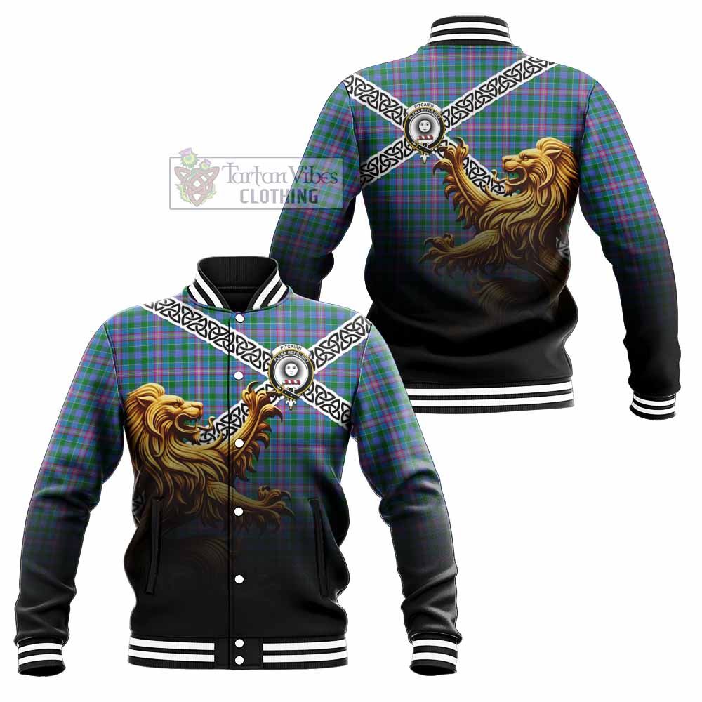 Pitcairn Crest Tartan Baseball Jacket with Golden Lion Emblem Celtic Style - Tartan Vibes Clothing