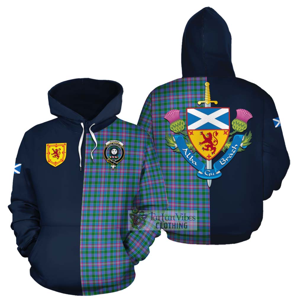 Pitcairn Tartan Cotton Hoodie Alba with Scottish Lion Royal Arm Half Style Zip Hoodie - Tartan Vibes Clothing