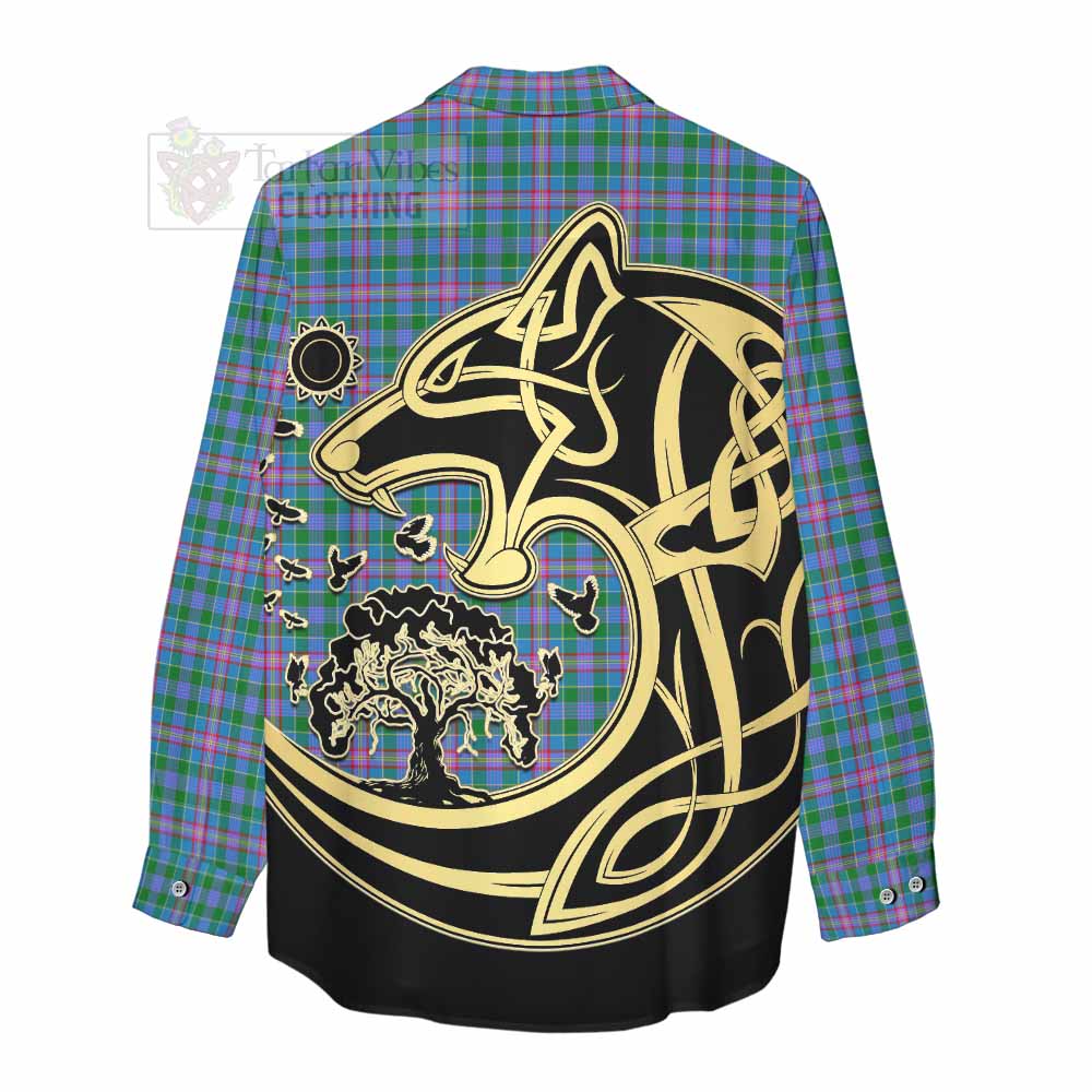 Pitcairn Tartan Women's Casual Shirt with Family Crest Celtic Wolf Style - Tartan Vibes Clothing