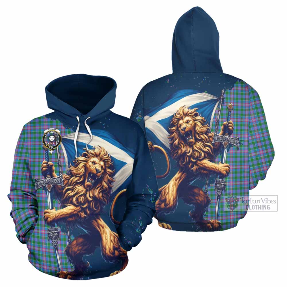 Pitcairn Tartan Family Crest Hoodie with Scottish Majestic Lion - Tartan Vibes Clothing