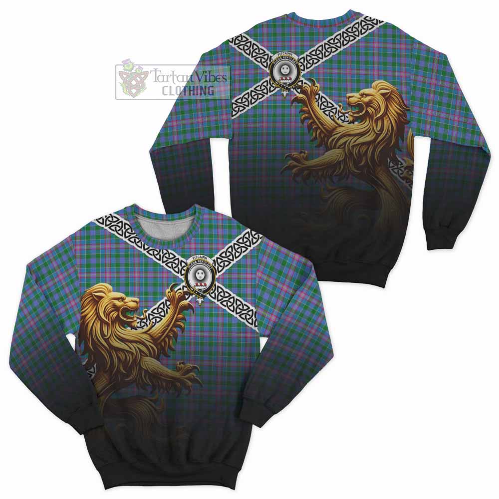 Pitcairn Crest Tartan Sweatshirt with Golden Lion Emblem Celtic Style - Tartan Vibes Clothing