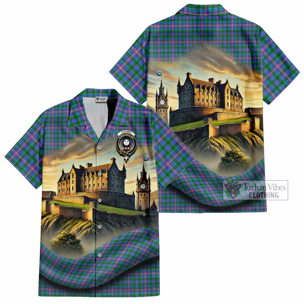 Pitcairn Tartan Family Crest Hawaiian Shirt with Scottish Ancient Castle Style - Tartan Vibes Clothing