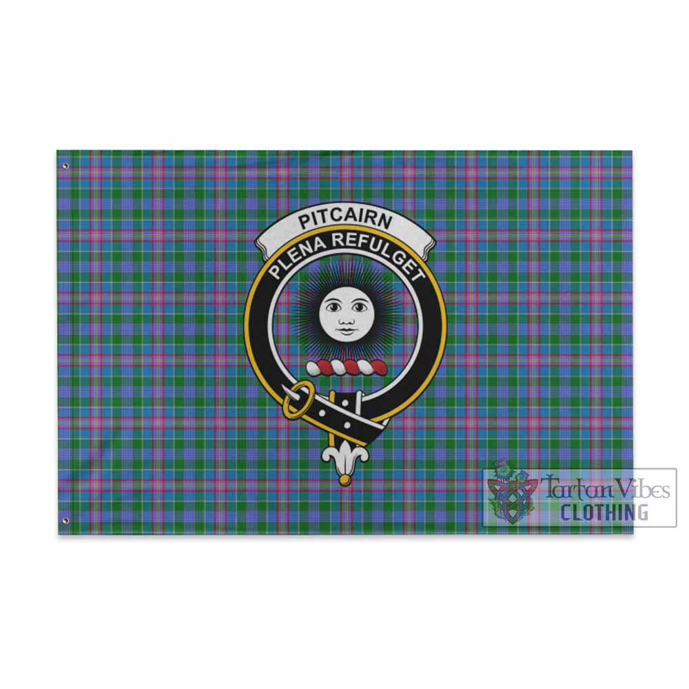 Tartan Vibes Clothing Pitcairn Tartan House Flag with Family Crest
