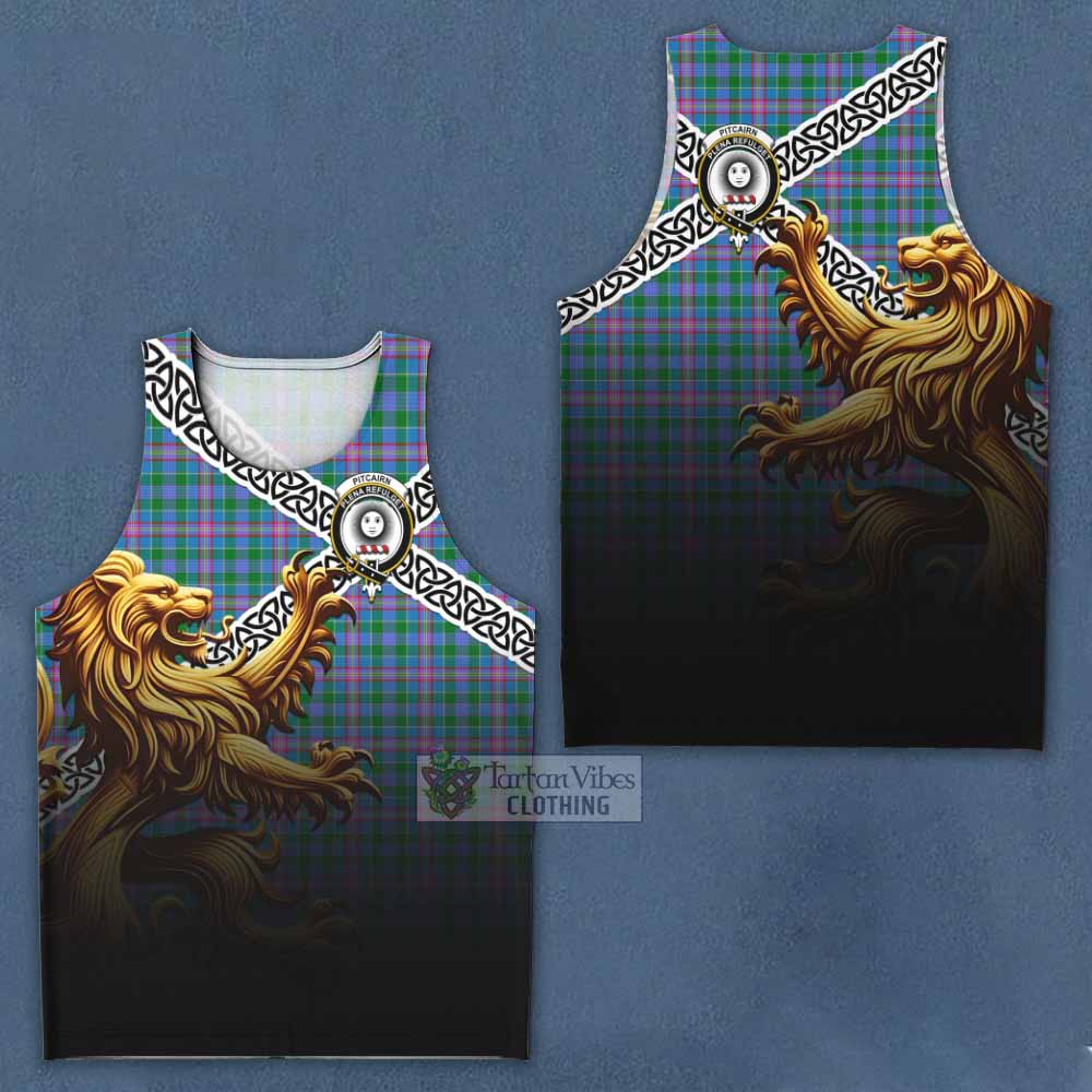 Pitcairn Crest Tartan Men's Tank Top with Golden Lion Emblem Celtic Style - Tartan Vibes Clothing