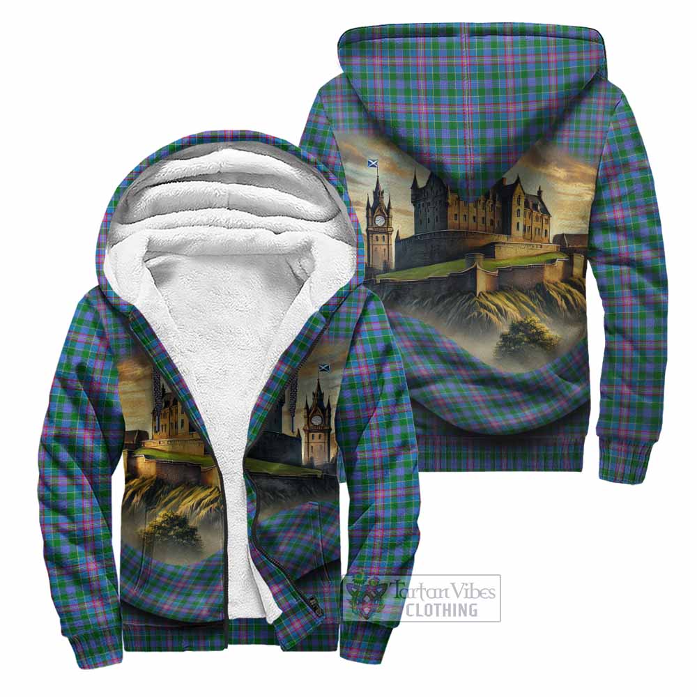 Pitcairn Tartan Family Crest Sherpa Hoodie with Scottish Ancient Castle Style Unisex - Tartan Vibes Clothing