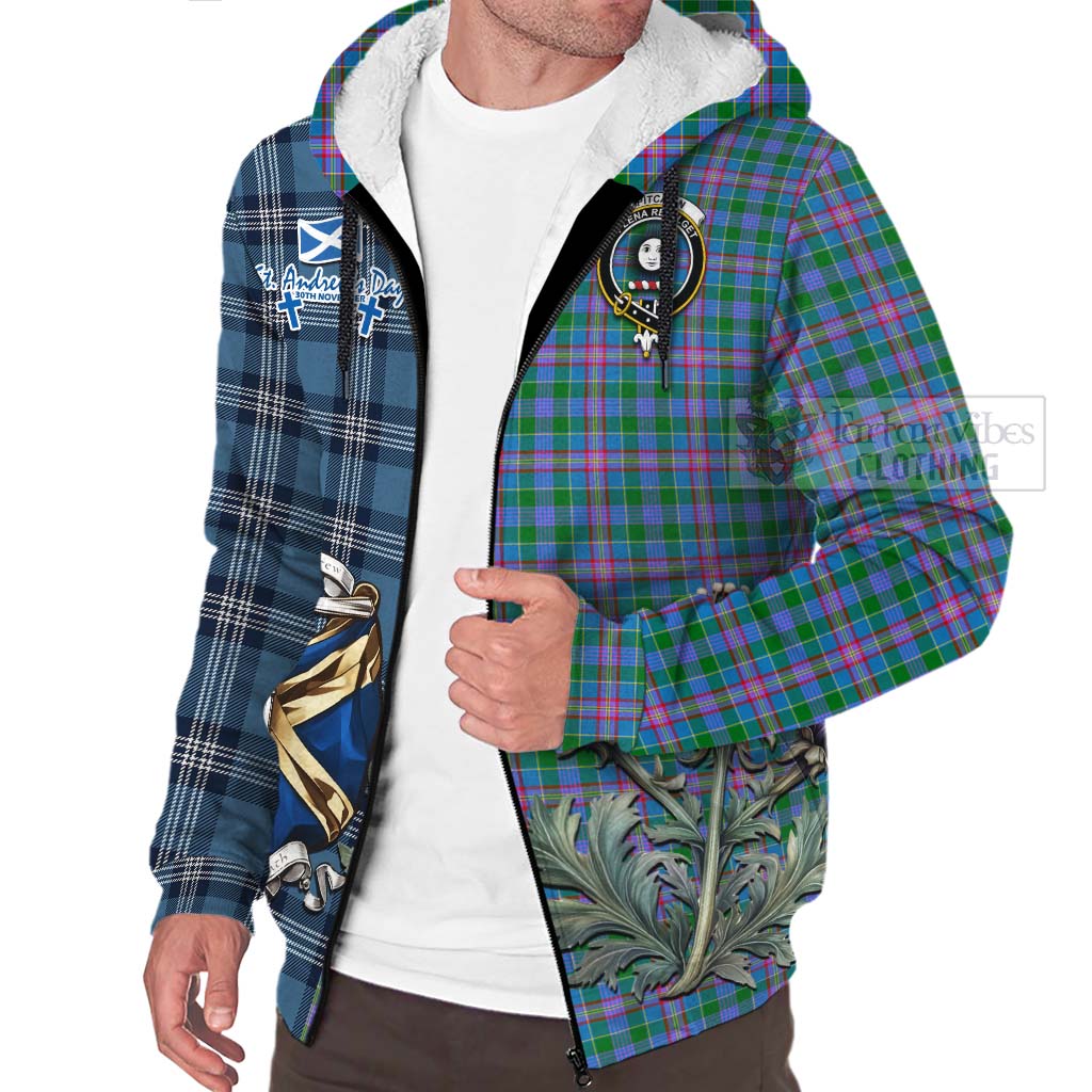 Pitcairn Tartan Sherpa Hoodie Happy St. Andrew's Day Half Tartan Style Unisex - Tartan Vibes Clothing