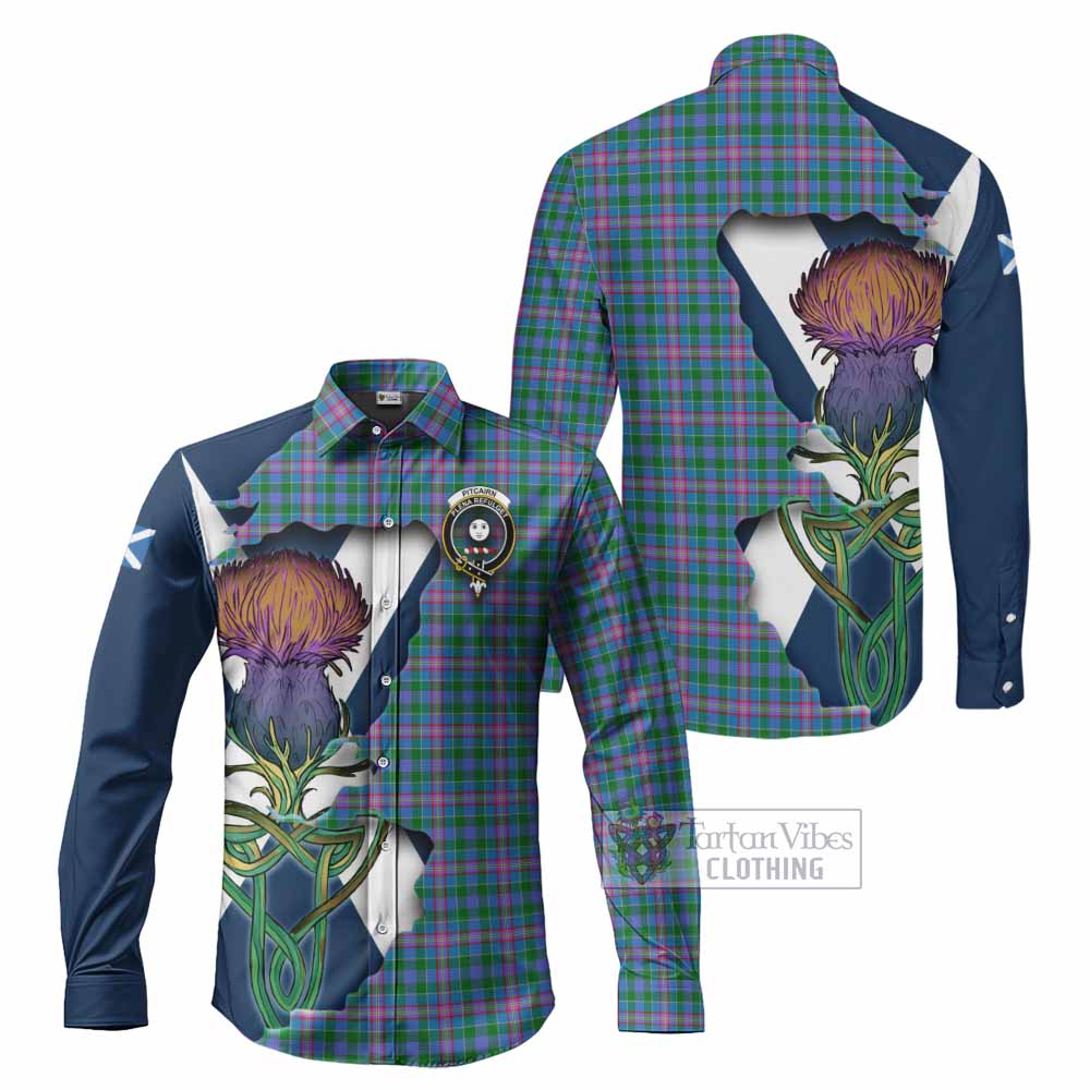 Pitcairn Tartan Family Crest Long Sleeve Button Shirt Scottish Thistle Celtic Inspired - Tartan Vibes Clothing