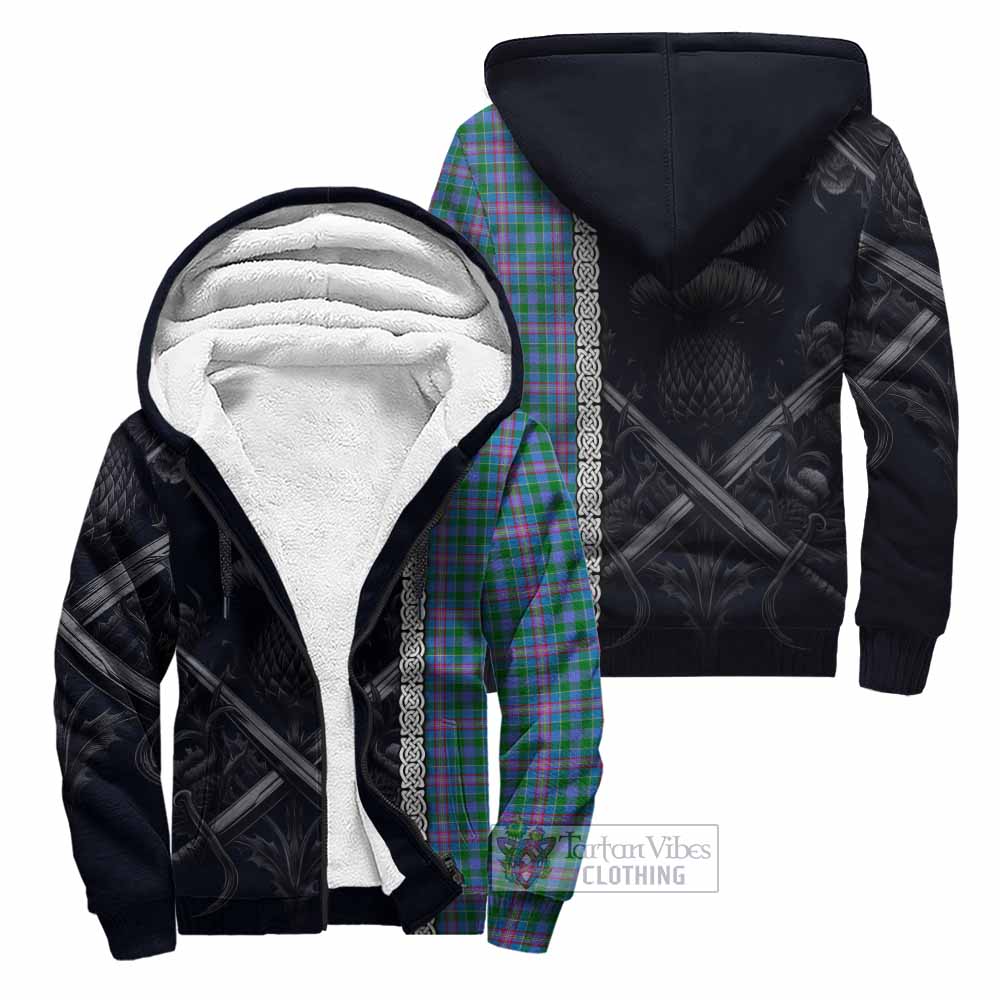 Pitcairn Tartan Sherpa Hoodie with Family Crest Cross Sword Thistle Celtic Vibes Unisex - Tartan Vibes Clothing