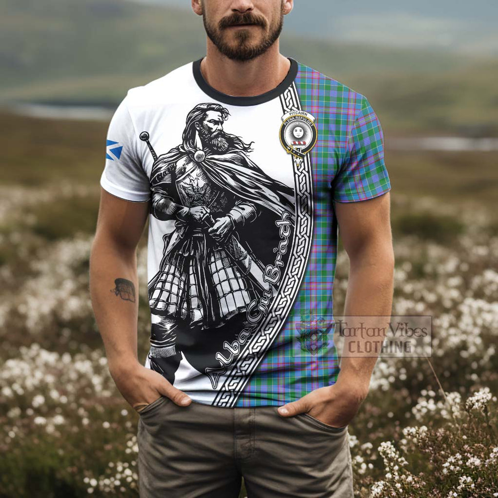 Pitcairn Tartan Clan Crest T-Shirt with Highlander Warrior Celtic Style - Tartan Vibes Clothing