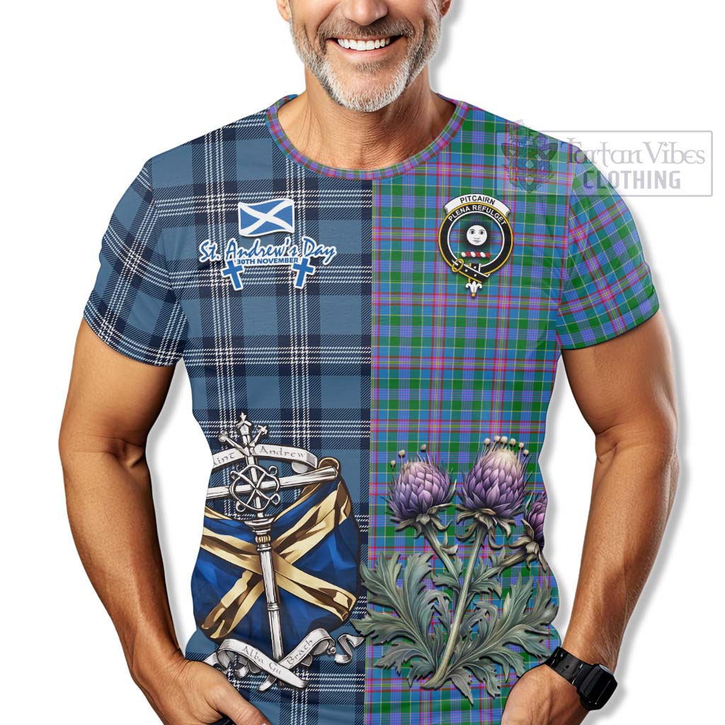 Pitcairn Tartan T-Shirt Happy St. Andrew's Day Half Tartan Style - Tartan Vibes Clothing
