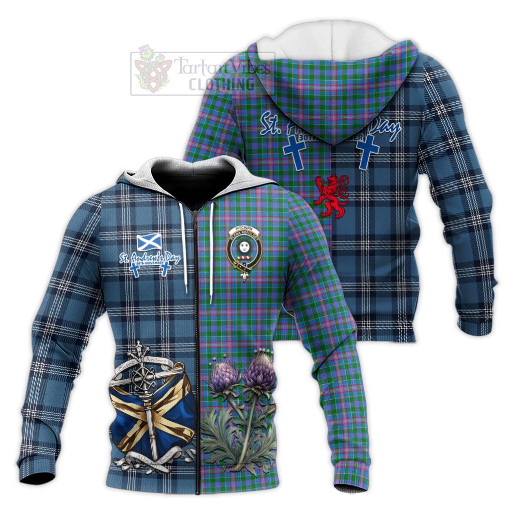Pitcairn Tartan Knitted Hoodie Happy St. Andrew's Day Half Tartan Style Unisex Knitted Zip Hoodie - Tartan Vibes Clothing