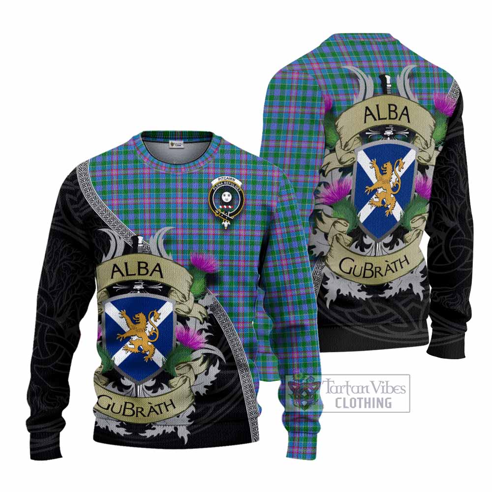 Pitcairn Tartan Family Crest Knitted Sweater Lion Rampant Royal Thistle Shield Celtic Inspired - Tartan Vibes Clothing
