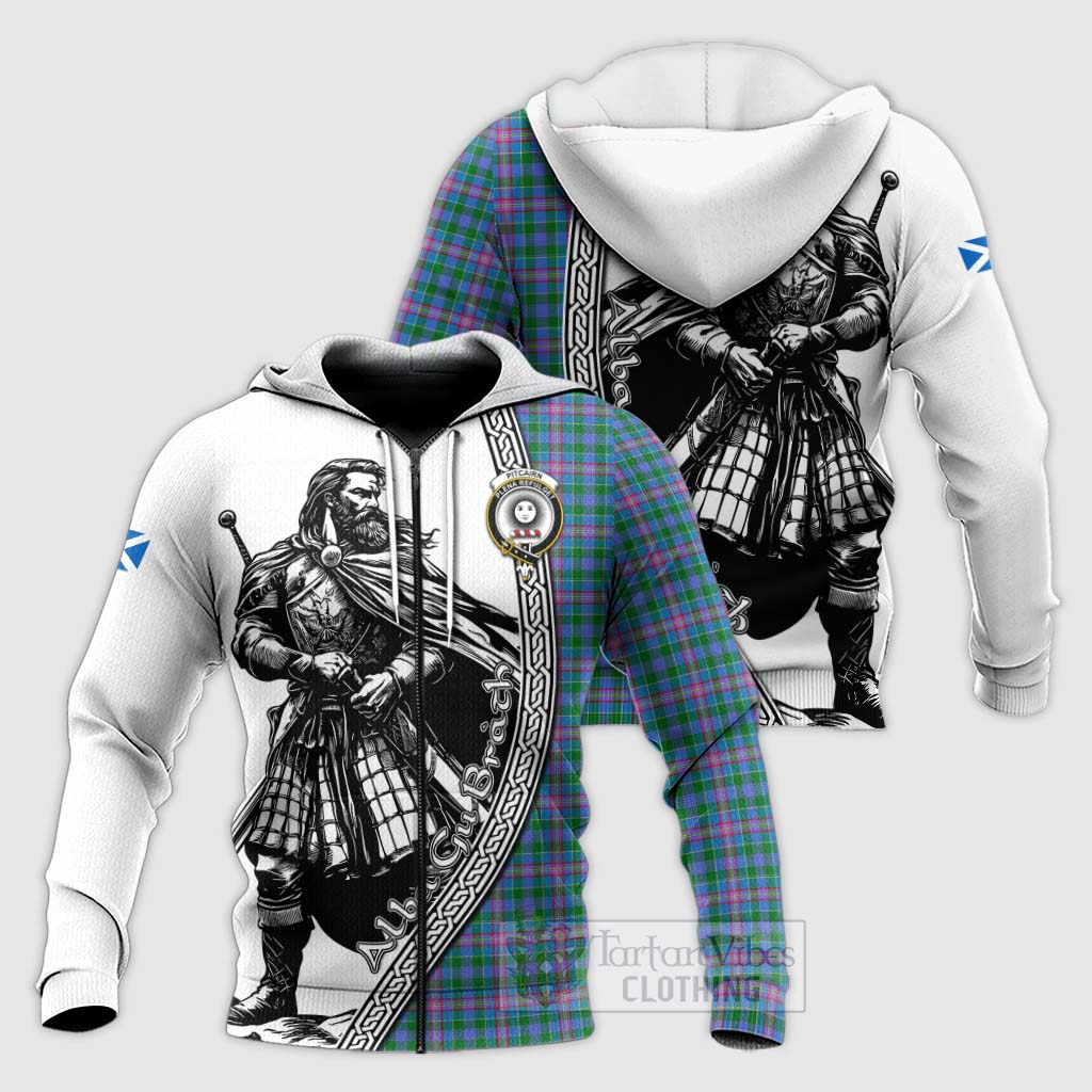 Pitcairn Tartan Clan Crest Knitted Hoodie with Highlander Warrior Celtic Style Unisex Knitted Zip Hoodie - Tartan Vibes Clothing