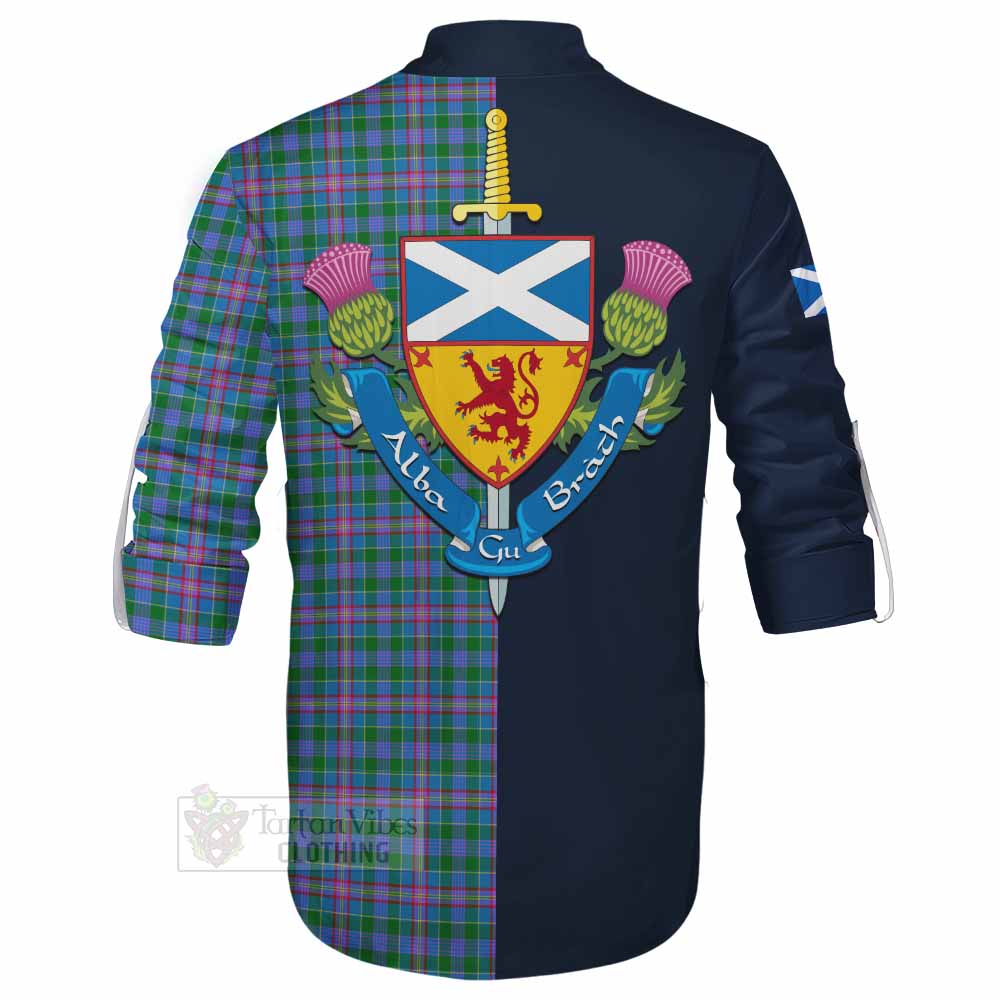 Pitcairn Tartan Ghillie Kilt Shirt Alba with Scottish Lion Royal Arm Half Style - Tartan Vibes Clothing