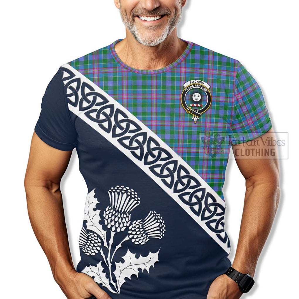 Pitcairn Tartan T-Shirt Featuring Thistle and Scotland Map - Tartanvibesclothing Store