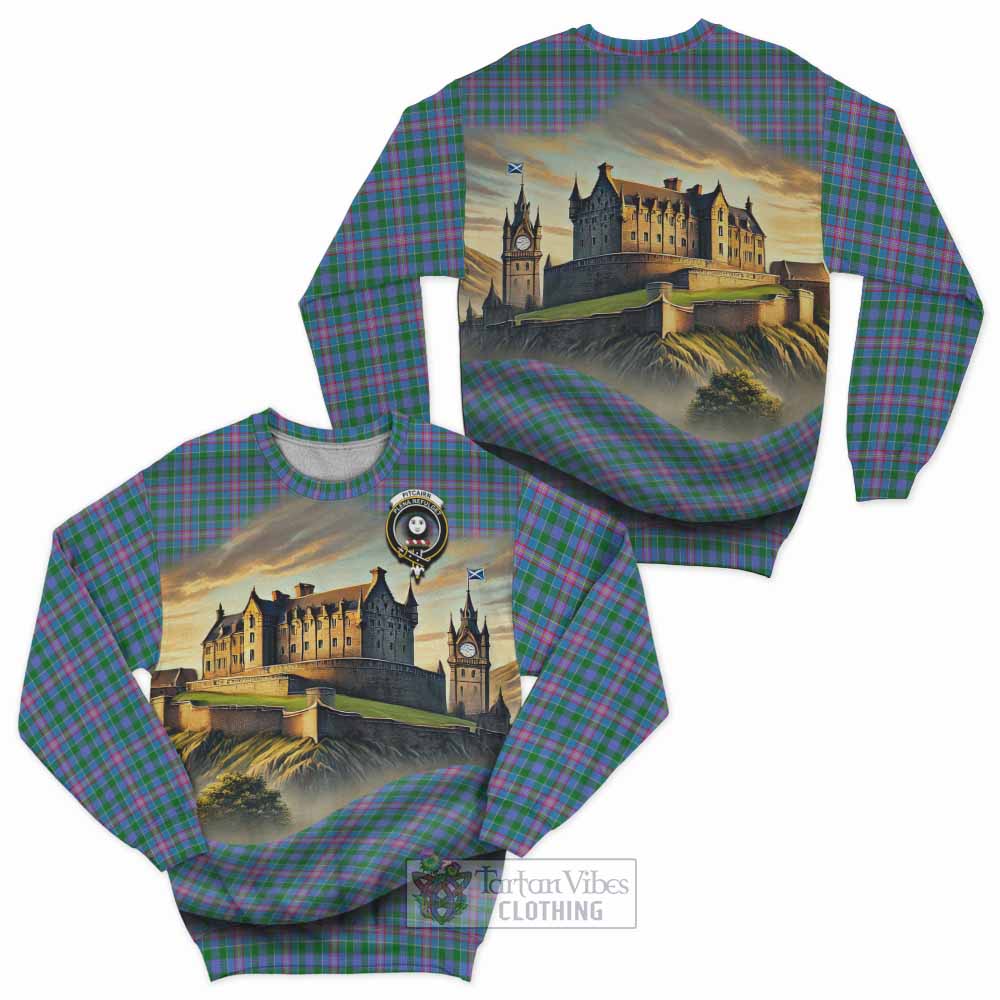 Pitcairn Tartan Family Crest Sweatshirt with Scottish Ancient Castle Style - Tartan Vibes Clothing