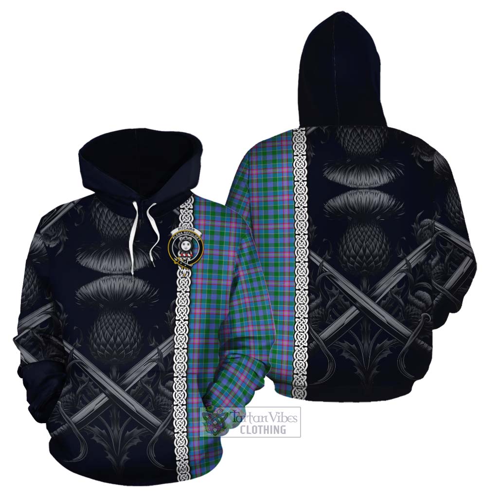Pitcairn Tartan Cotton Hoodie with Family Crest Cross Sword Thistle Celtic Vibes - Tartan Vibes Clothing