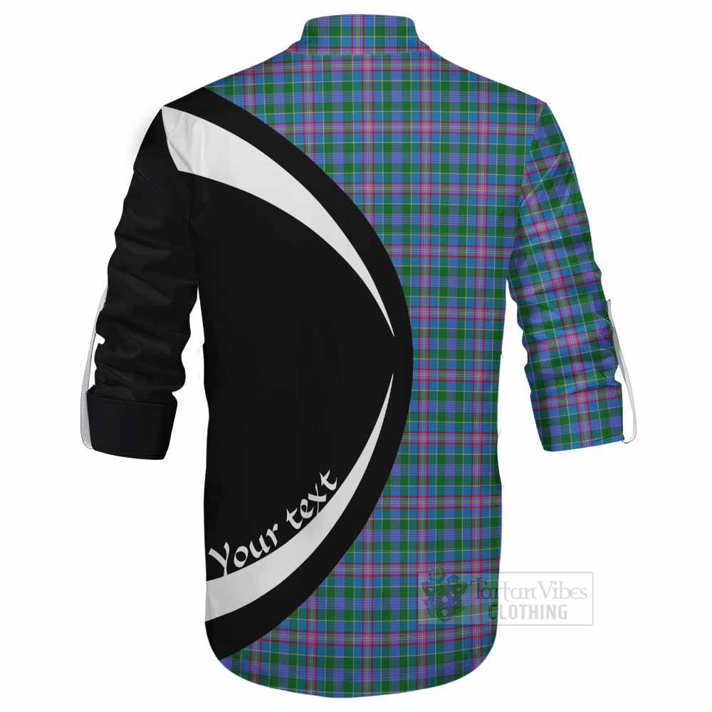 Pitcairn Tartan Ghillie Kilt Shirt with Family Crest Circle Style - Tartan Vibes Clothing