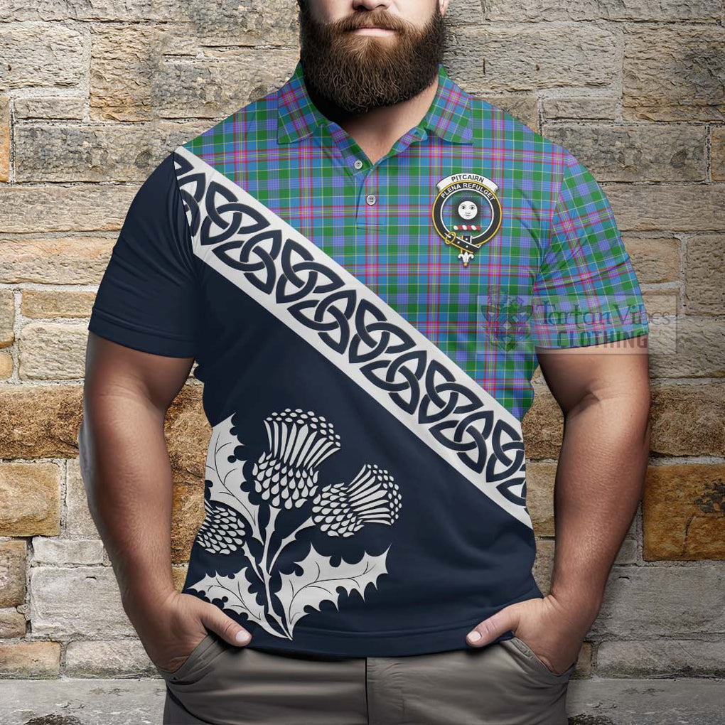 Pitcairn Tartan Polo Shirt Featuring Thistle and Scotland Map - Tartanvibesclothing Store