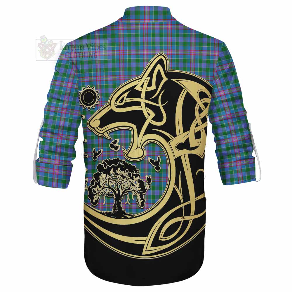 Pitcairn Tartan Ghillie Kilt Shirt with Family Crest Celtic Wolf Style - Tartan Vibes Clothing