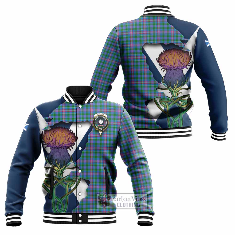 Pitcairn Tartan Family Crest Baseball Jacket Scottish Thistle Celtic Inspired - Tartan Vibes Clothing