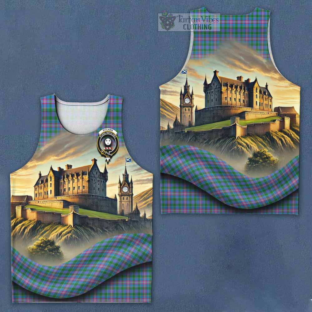 Pitcairn Tartan Family Crest Men's Tank Top with Scottish Ancient Castle Style - Tartan Vibes Clothing