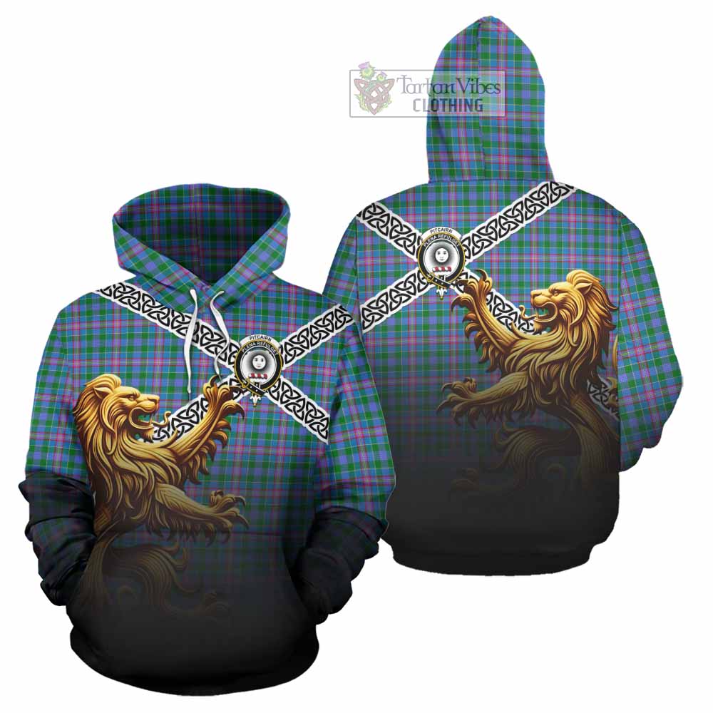 Pitcairn Crest Tartan Hoodie with Golden Lion Emblem Celtic Style - Tartan Vibes Clothing