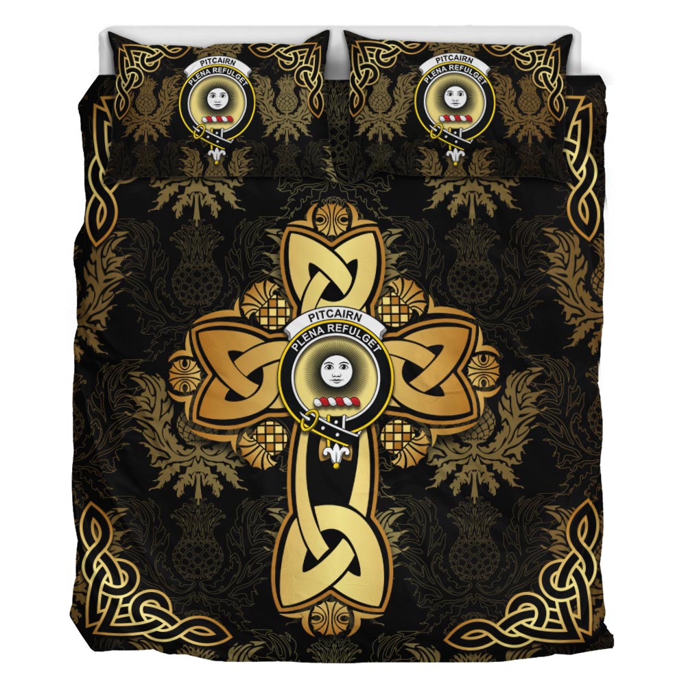 Pitcairn Clan Bedding Sets Gold Thistle Celtic Style - Tartanvibesclothing