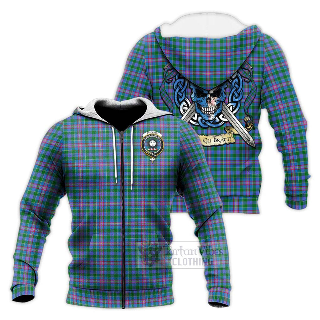 Pitcairn Tartan Knitted Hoodie with Family Crest Celtic Skull Style Unisex Knitted Zip Hoodie - Tartan Vibes Clothing