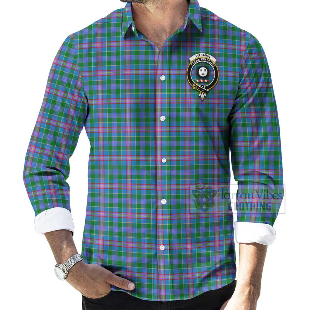 Pitcairn Tartan Long Sleeve Button Shirt with Family Crest Celtic Skull Style - Tartan Vibes Clothing