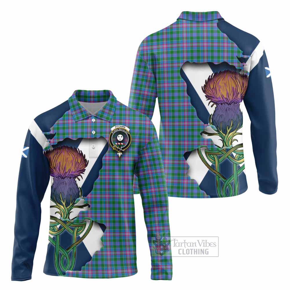 Pitcairn Tartan Family Crest Long Sleeve Polo Shirt Scottish Thistle Celtic Inspired - Tartan Vibes Clothing