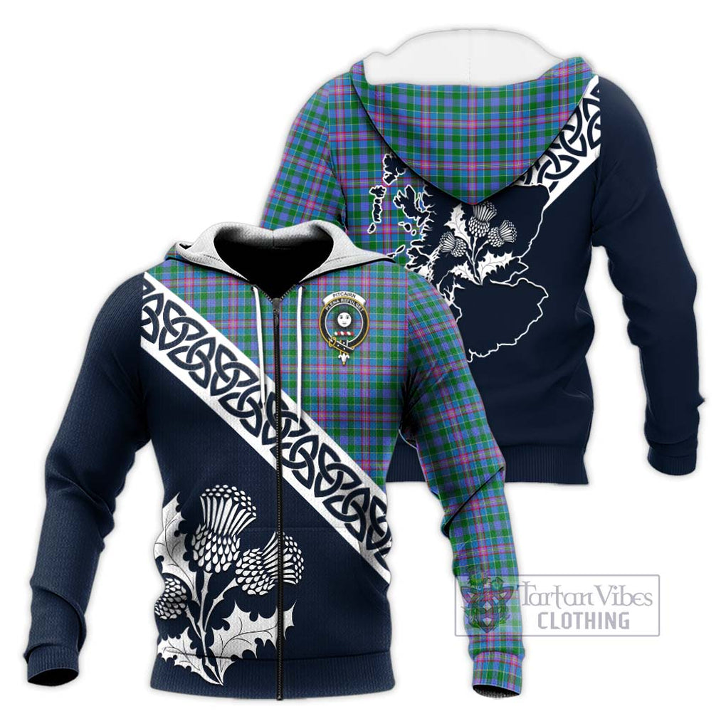 Pitcairn Tartan Knitted Hoodie Featuring Thistle and Scotland Map Unisex Knitted Zip Hoodie - Tartan Vibes Clothing