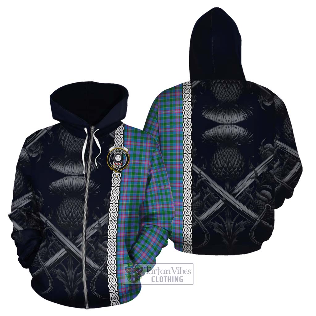 Pitcairn Tartan Cotton Hoodie with Family Crest Cross Sword Thistle Celtic Vibes Zip Hoodie - Tartan Vibes Clothing