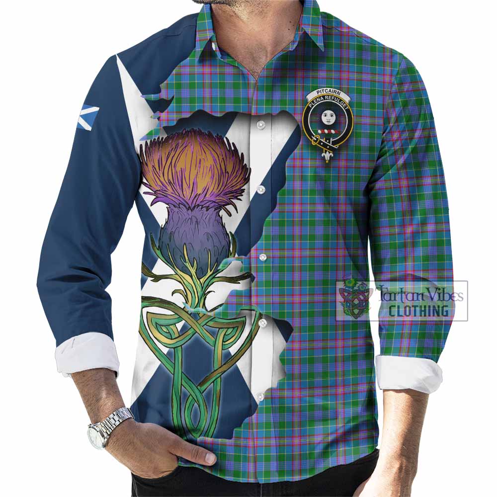 Pitcairn Tartan Family Crest Long Sleeve Button Shirt Scottish Thistle Celtic Inspired - Tartan Vibes Clothing