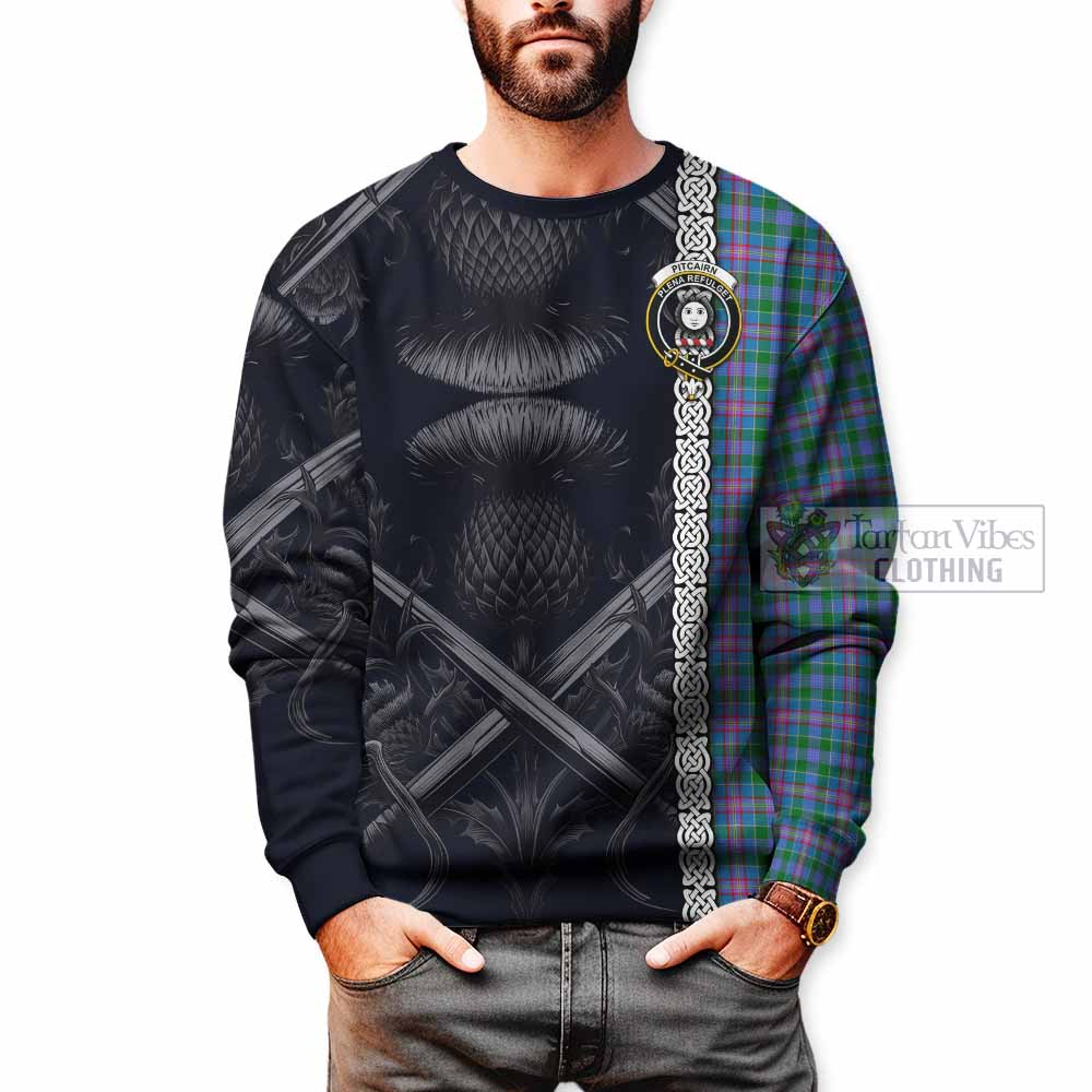 Pitcairn Tartan Sweatshirt with Family Crest Cross Sword Thistle Celtic Vibes - Tartan Vibes Clothing