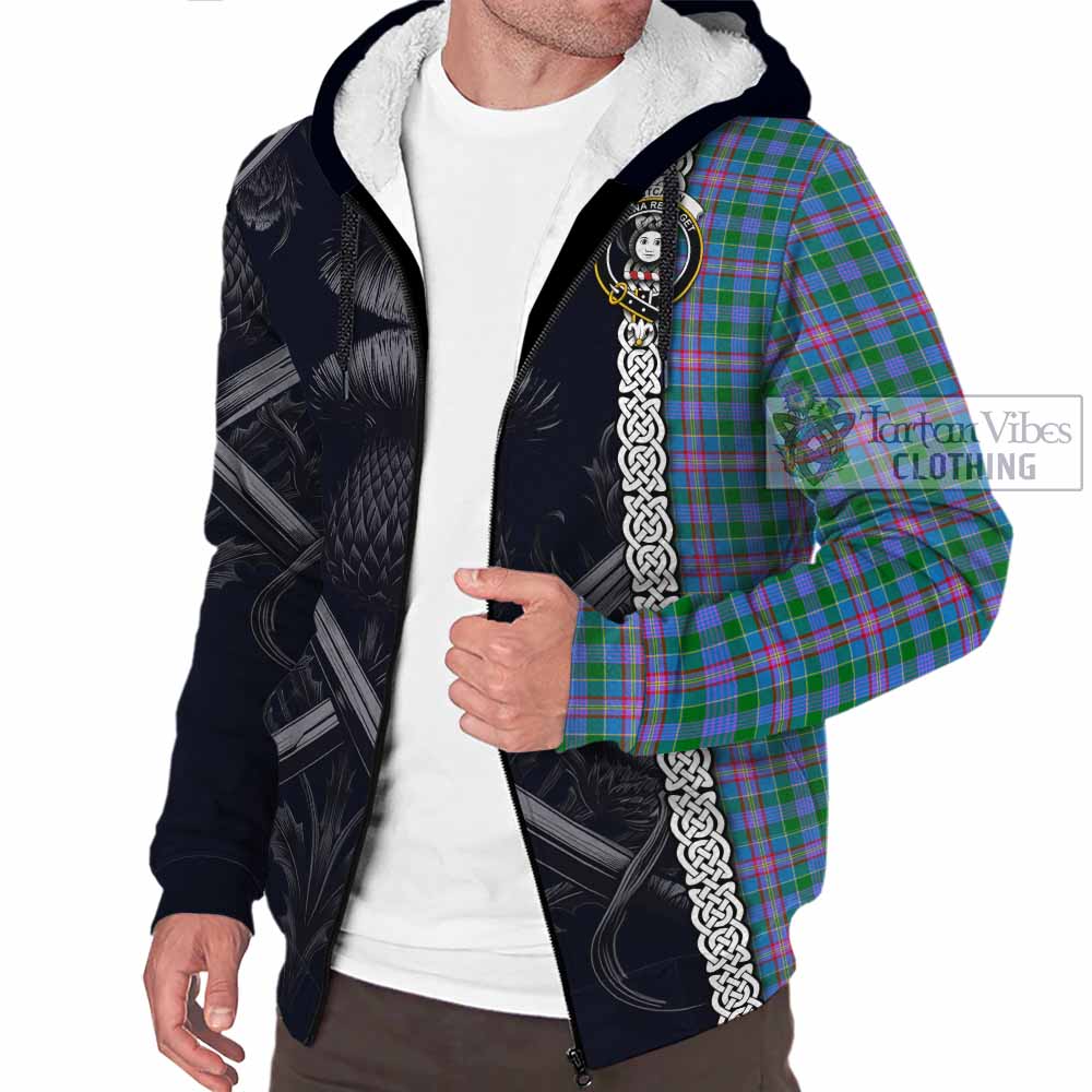 Pitcairn Tartan Sherpa Hoodie with Family Crest Cross Sword Thistle Celtic Vibes - Tartan Vibes Clothing