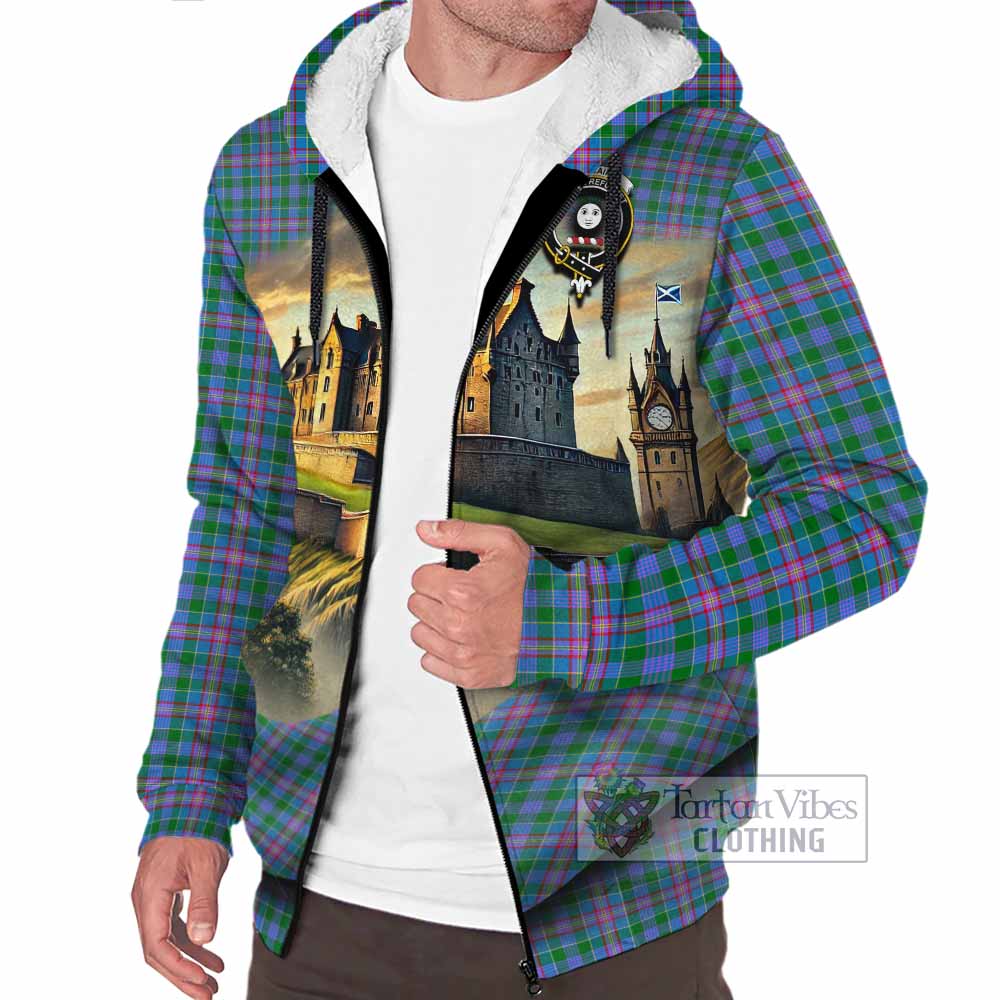 Pitcairn Tartan Family Crest Sherpa Hoodie with Scottish Ancient Castle Style - Tartan Vibes Clothing