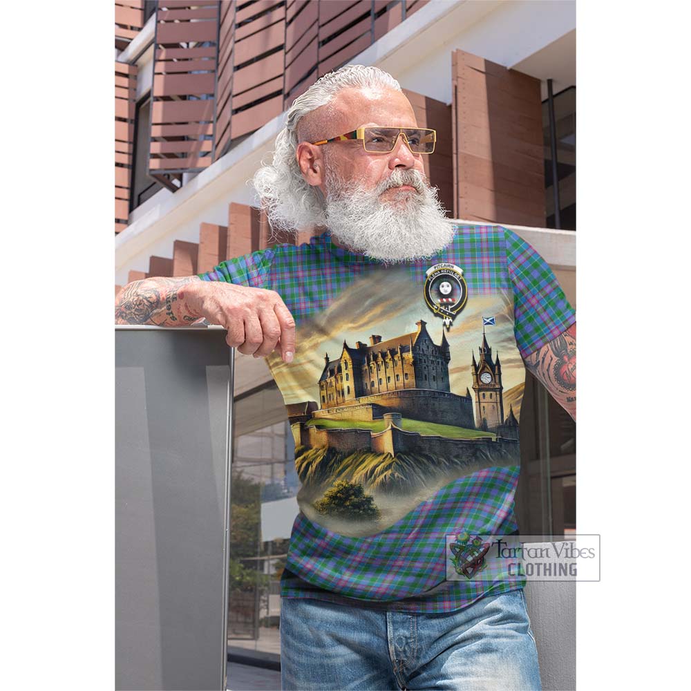 Pitcairn Tartan Family Crest Cotton T-shirt with Scottish Ancient Castle Style - Tartan Vibes Clothing