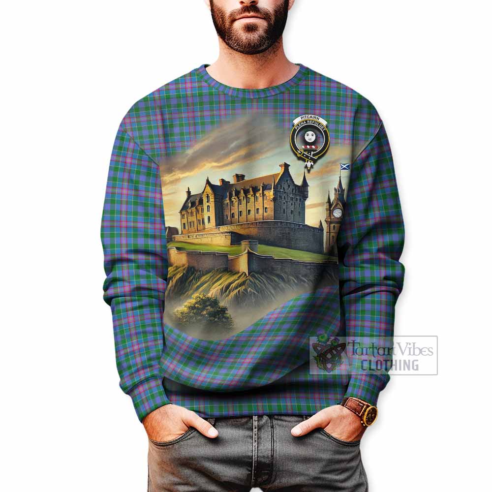 Pitcairn Tartan Family Crest Sweatshirt with Scottish Ancient Castle Style - Tartan Vibes Clothing