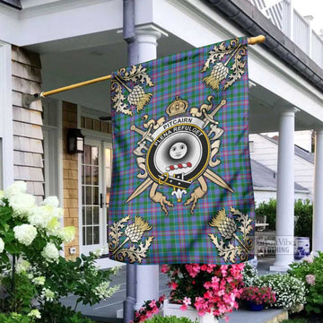 Pitcairn Tartan Garden Flag with Family Crest and Golden Thistle Crossed Sword Design - Tartan Vibes Clothing