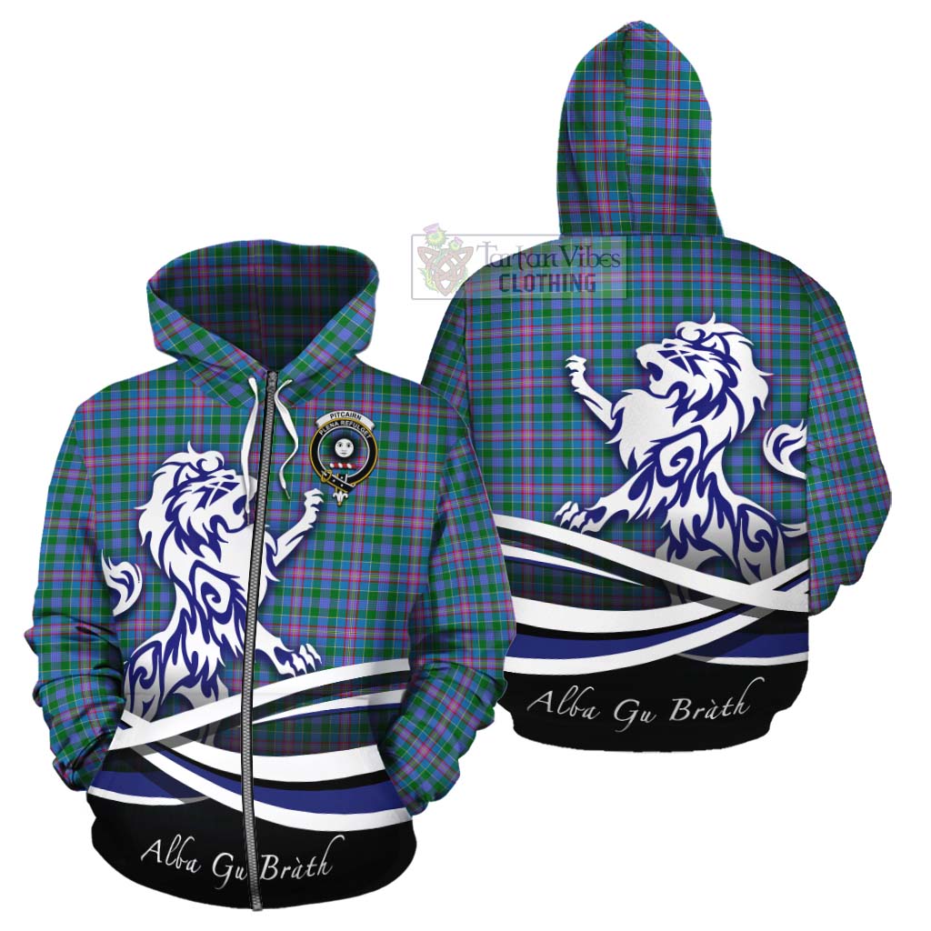 Pitcairn Tartan Cotton Hoodie with Alba Gu Brath Regal Lion Emblem - Tartan Vibes Clothing
