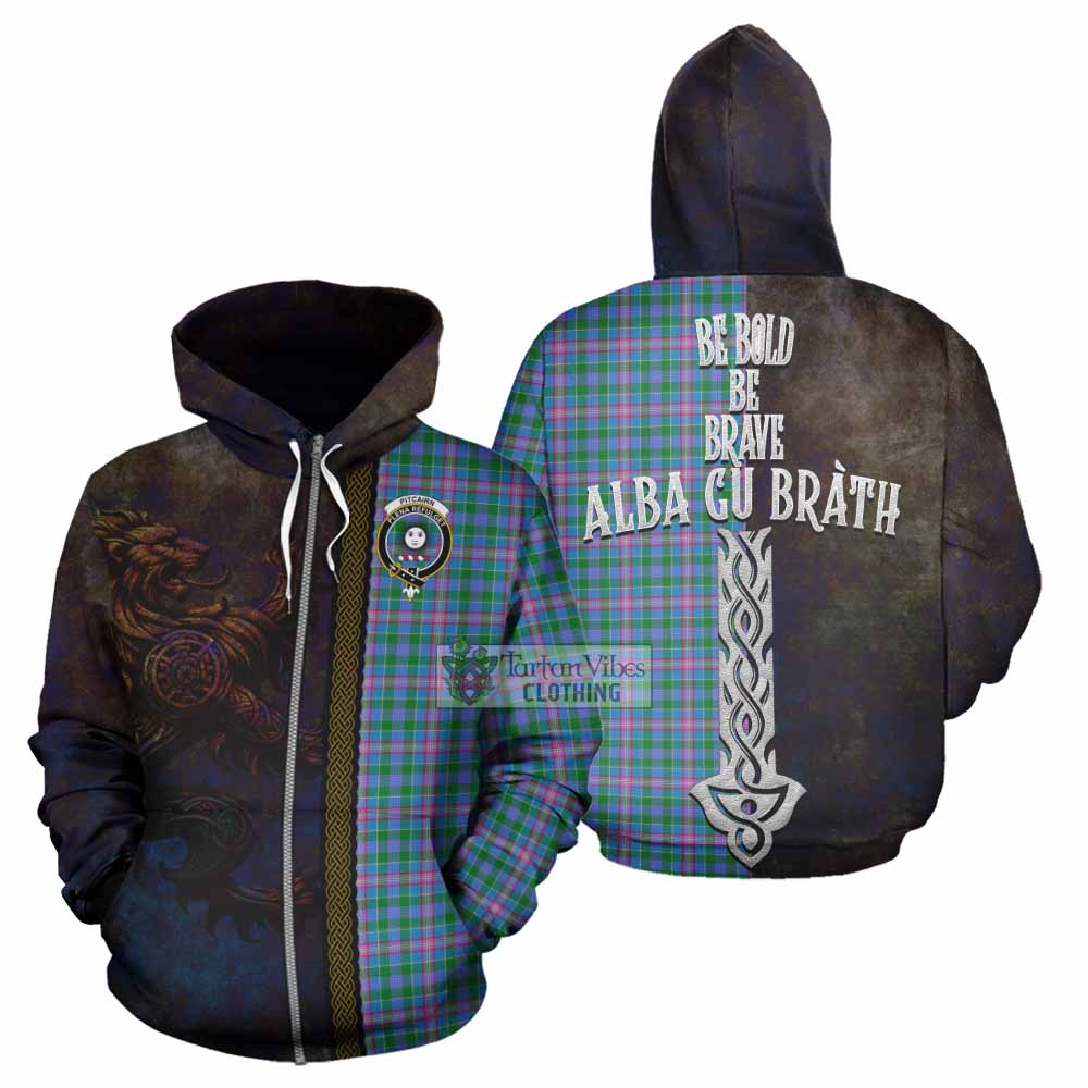 Pitcairn Tartan Family Crest Hoodie Alba Gu Brath Be Brave Lion Ancient Style Zip Hoodie - Tartan Vibes Clothing
