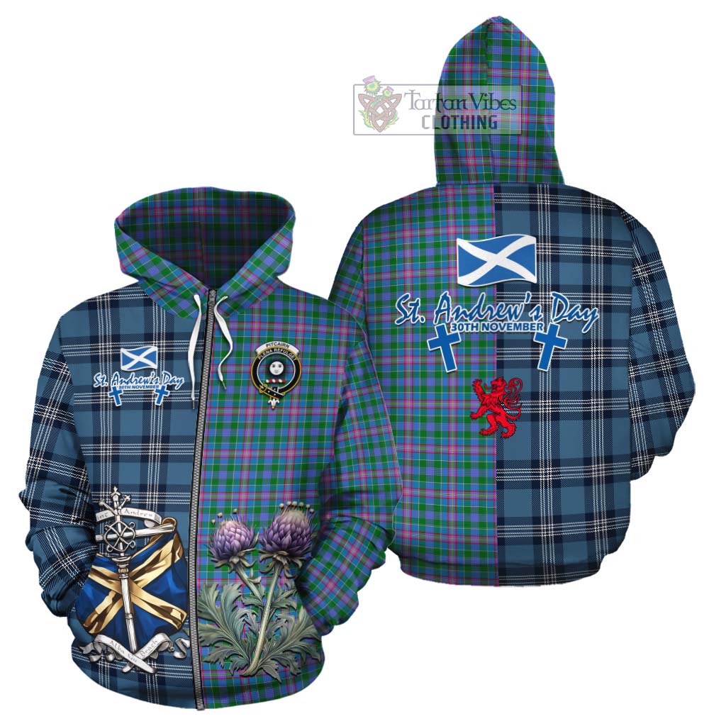 Pitcairn Tartan Cotton Hoodie Happy St. Andrew's Day Half Tartan Style - Tartan Vibes Clothing
