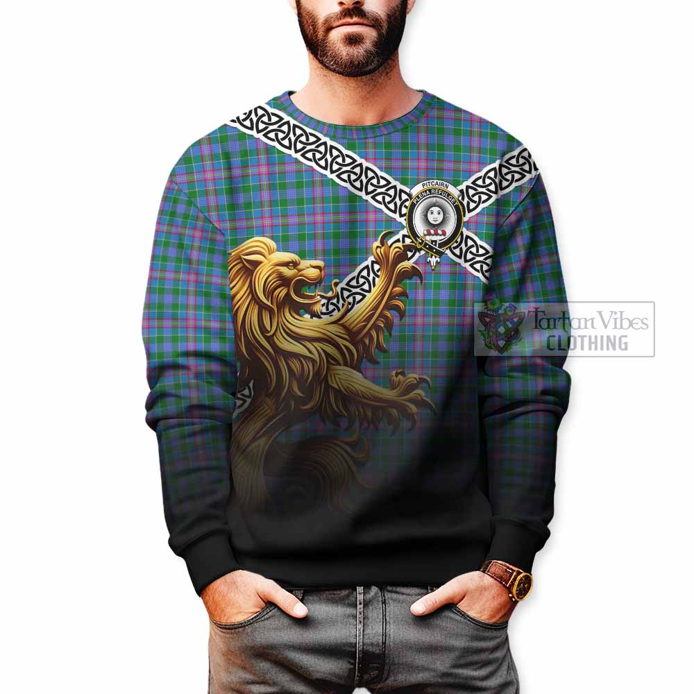 Pitcairn Crest Tartan Sweatshirt with Golden Lion Emblem Celtic Style - Tartan Vibes Clothing